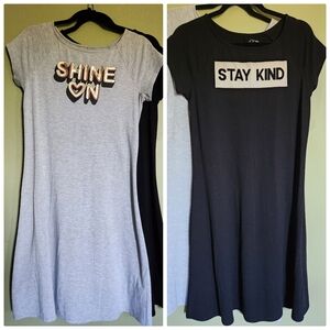 Two Art Class Girls Graphic Knit Dresses Gray Shine On Black Stay Kind XL 14/16